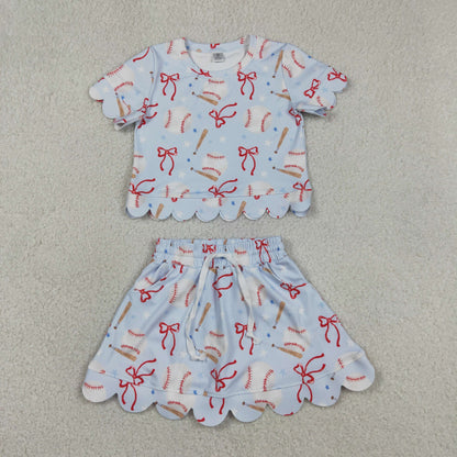 Sibling Baby Girls Softball Baseball Bows Shirts Shorts Skirts Yoga Active Clothes Sets