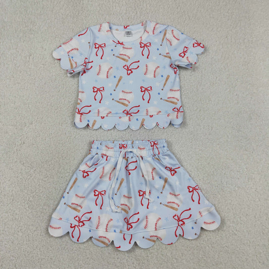 Sibling Baby Girls Softball Baseball Bows Shirts Shorts Skirts Yoga Active Clothes Sets