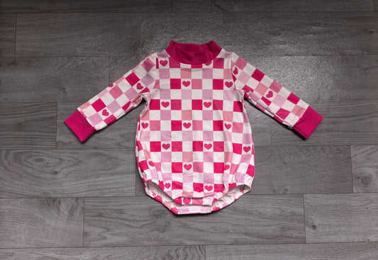 No moq Preorder Baby Girls Infant Long Sleeves Hearts Checked Valentine Romper Clothes