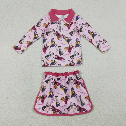 RTS Baby Girls Singer Characters Zipper Shirt Skirt Shorts Yoga Pink Clothes Set
