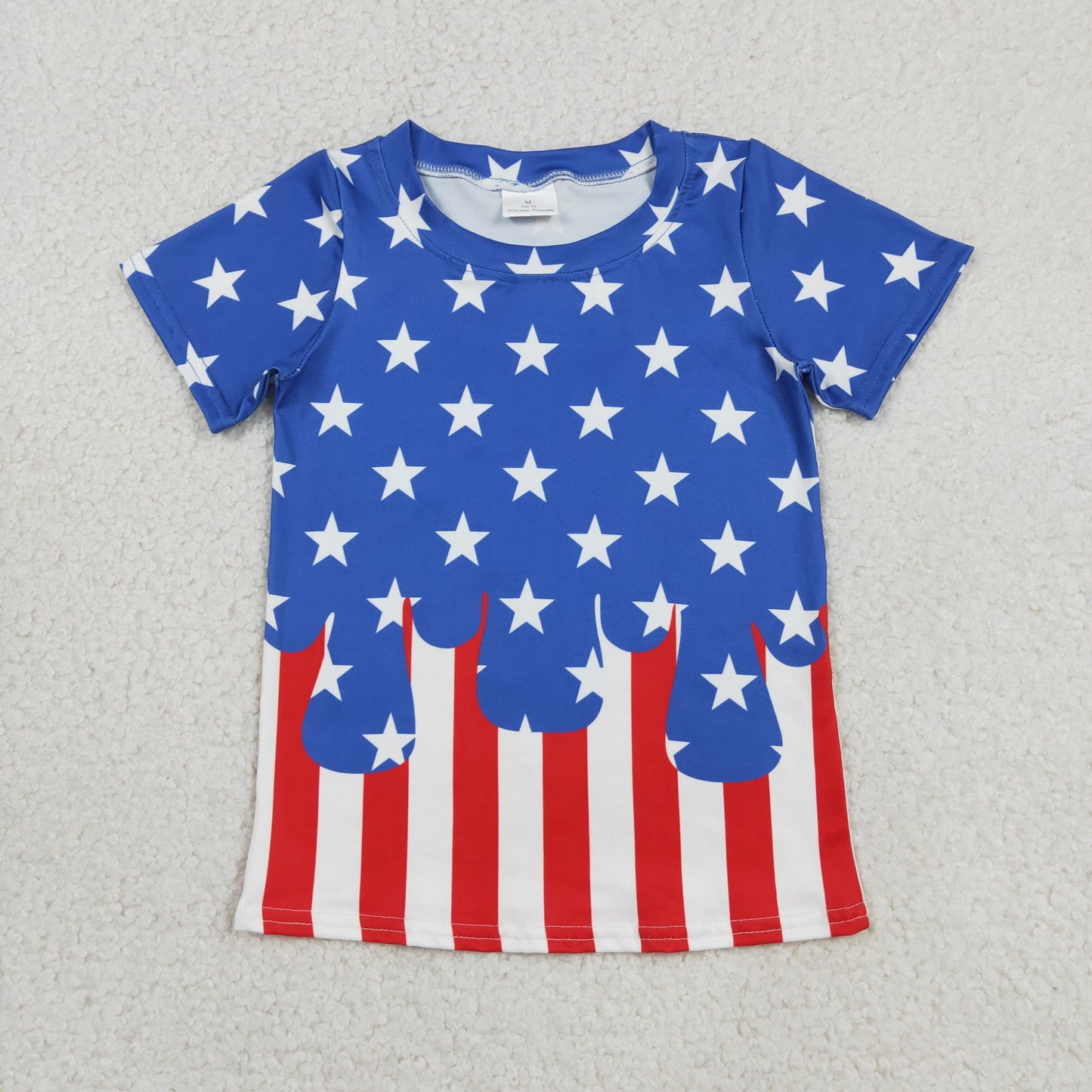 BT1741 Baby Kids Short Sleeves Stars Stripes 4th of July Tee Summer Shirt Tops