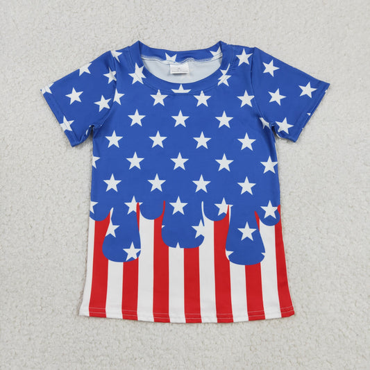 BT1741 Baby Kids Short Sleeves Stars Stripes 4th of July Tee Summer Shirt Tops