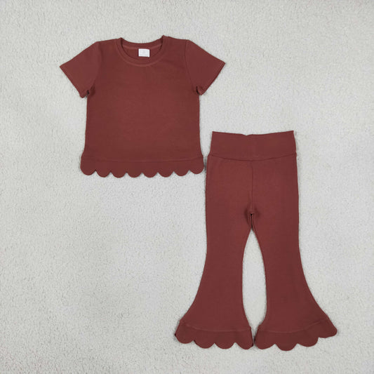 Baby Girls Kids Short Sleeves Cotton Shirt Pants Scallop Set Clothes