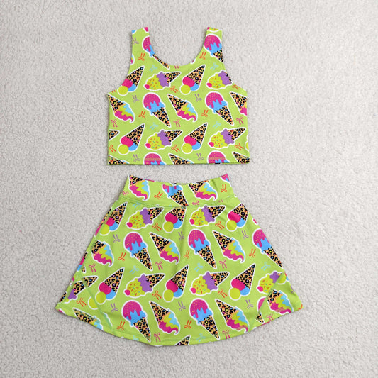 Baby Girl Kids Sleeveless Popsicle Tops Skirt Shorts Yoga Active Green Outfit Clothes