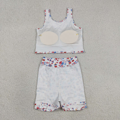 Baby Girls Popsicles Stars Bows Tops Skirt Shorts 4th of July Yoga Clothes Set