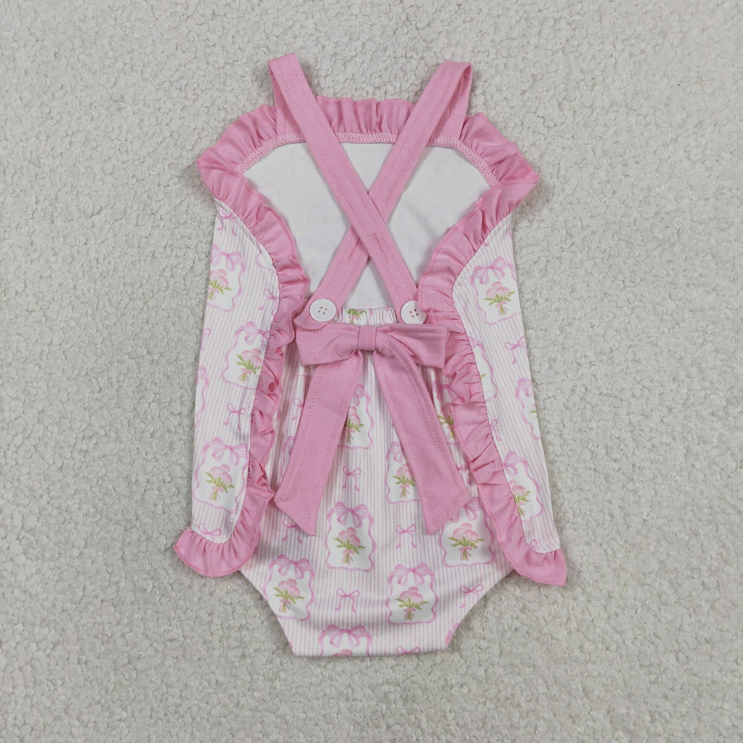 Baby Girls Kids Sleeveless Pink Bows Flower Summer Romper
