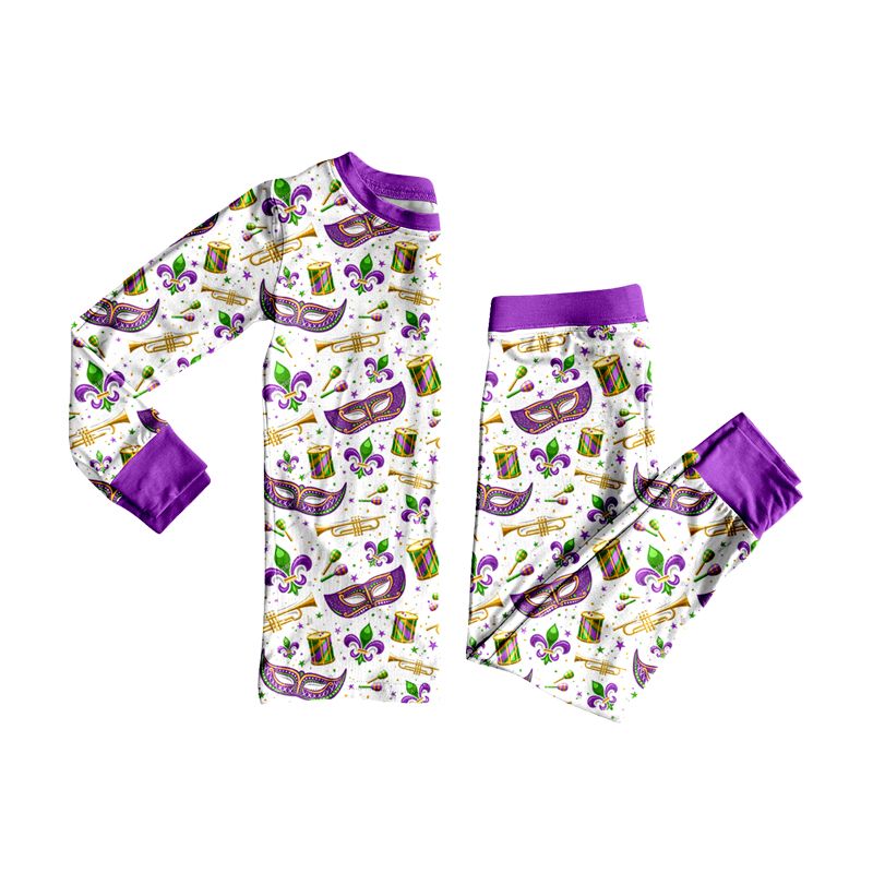 Moq 5 Preorder Baby Boys Kids Long Sleeves Masks Shirt Pants Set Pajamas Mardi Gras Clothes