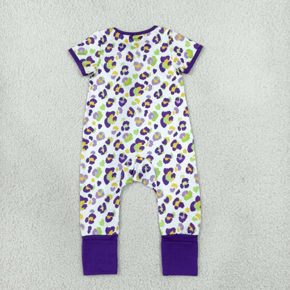 Baby Girls Infant Leopard Mardi Gras Footie Sleeper Zipper Romper Clothes RTS