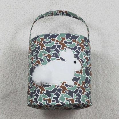 RTS Baby Kids Embroidery Rabbit Green Camo Print Basket Easter Bag