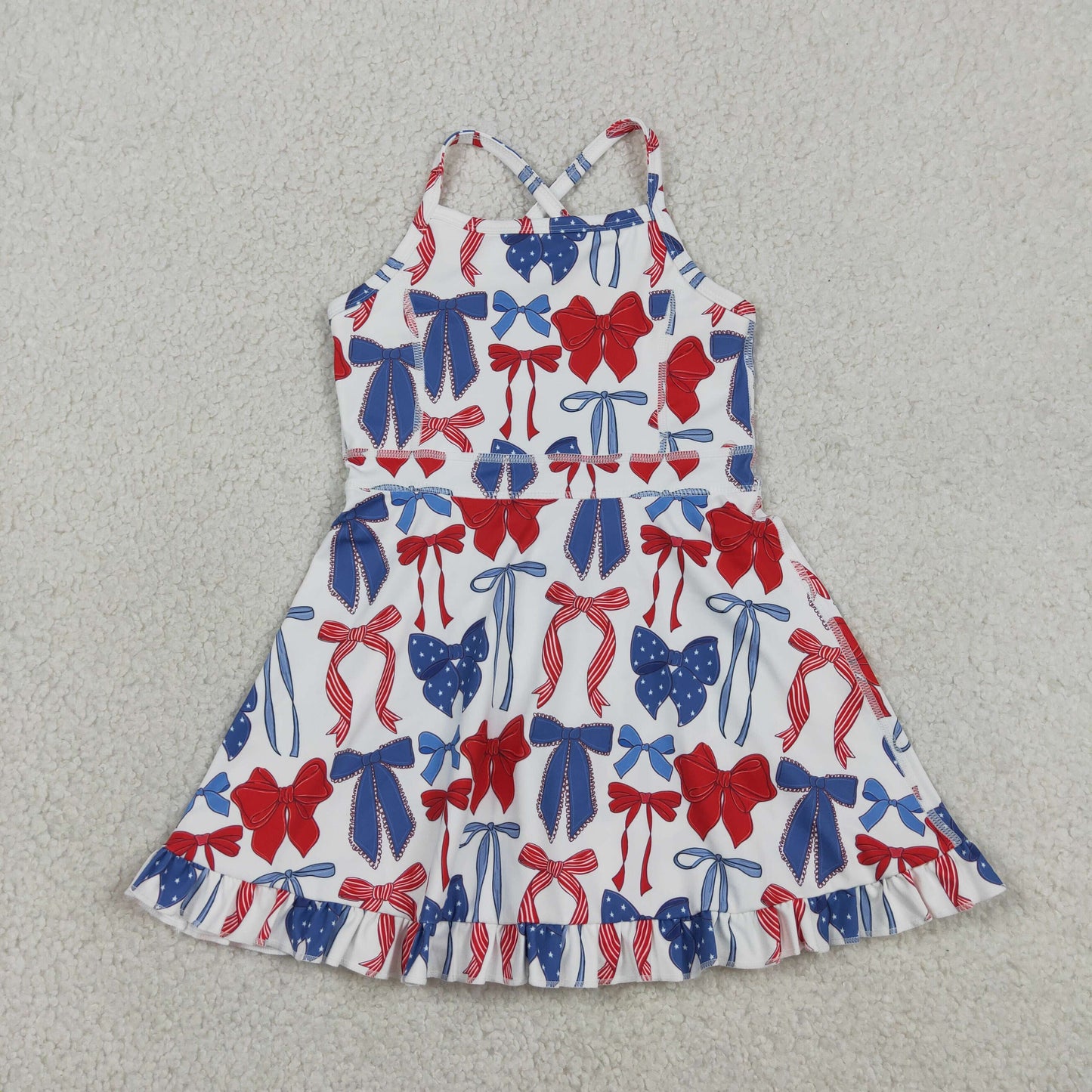 Baby Girls Sleeveless 4th of July Bows Yoga Shorts Knee Length Dress