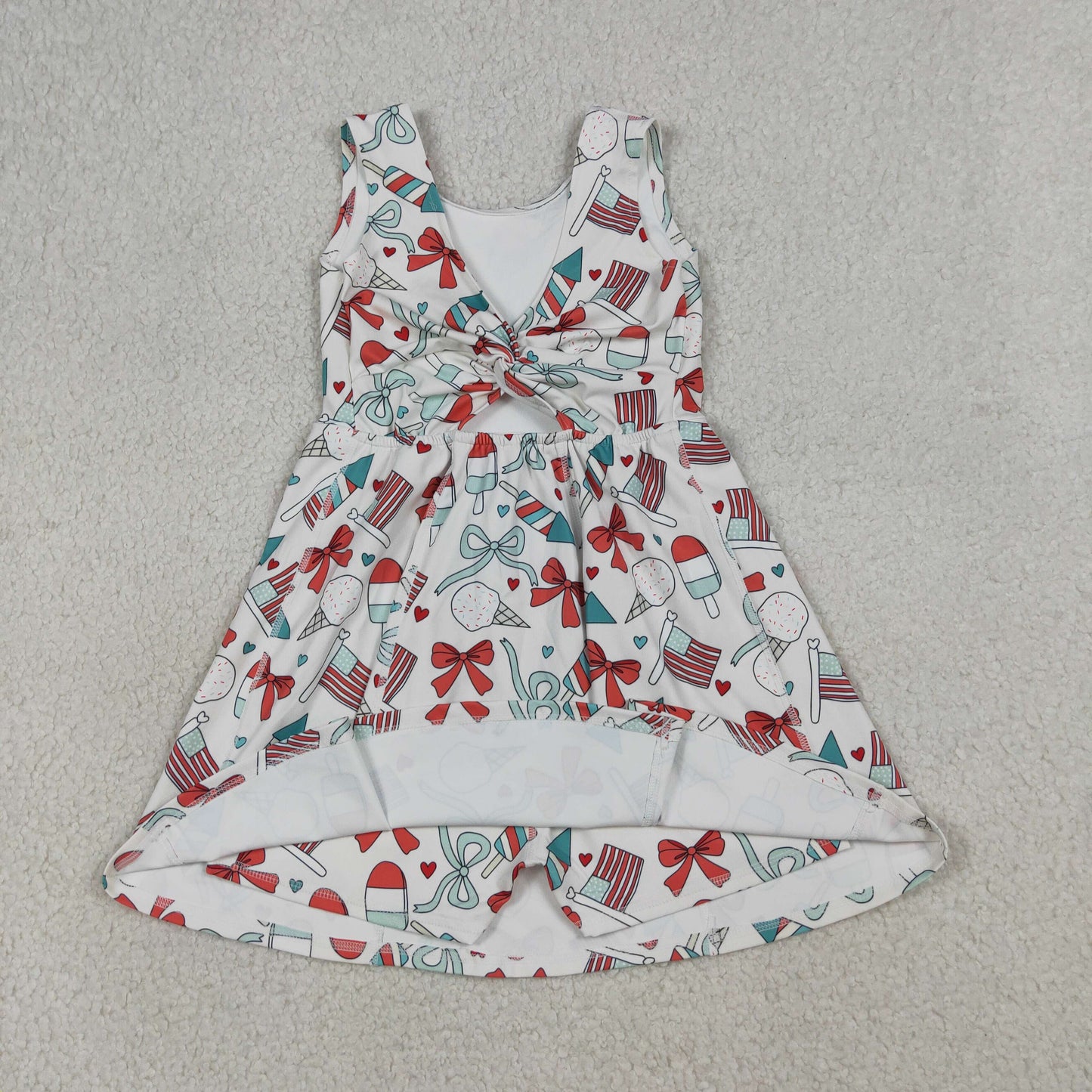 RTS Baby Girls Toddler Popsicles Bows Flags 4th of July Yoga Shorts Knee Length Dress