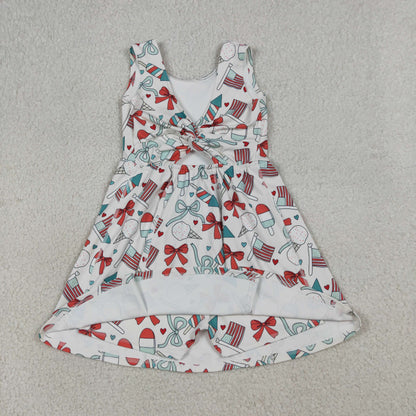 RTS Baby Girls Toddler Popsicles Bows Flags 4th of July Yoga Shorts Knee Length Dress