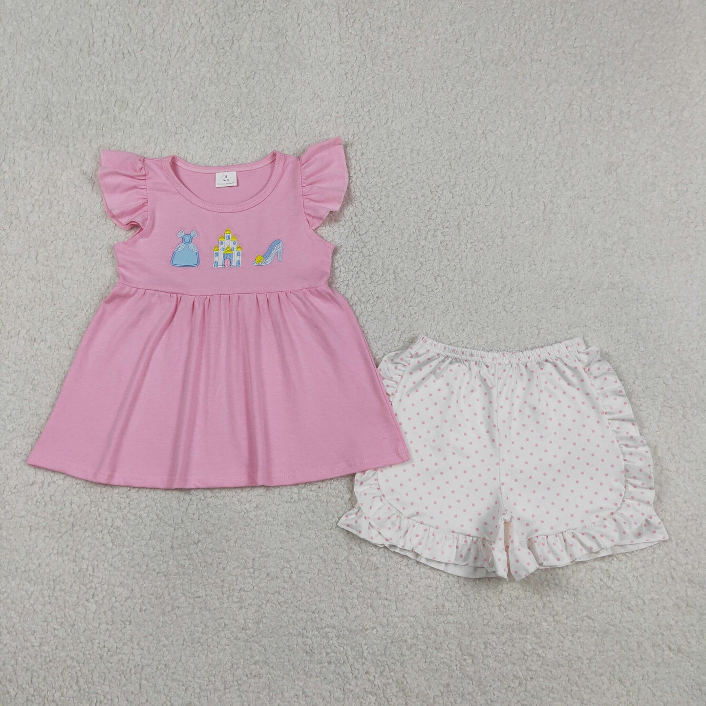 Baby Girls Kids Short Sleeves Embroidery Tunic Dots Ruffle Shorts Princess Set