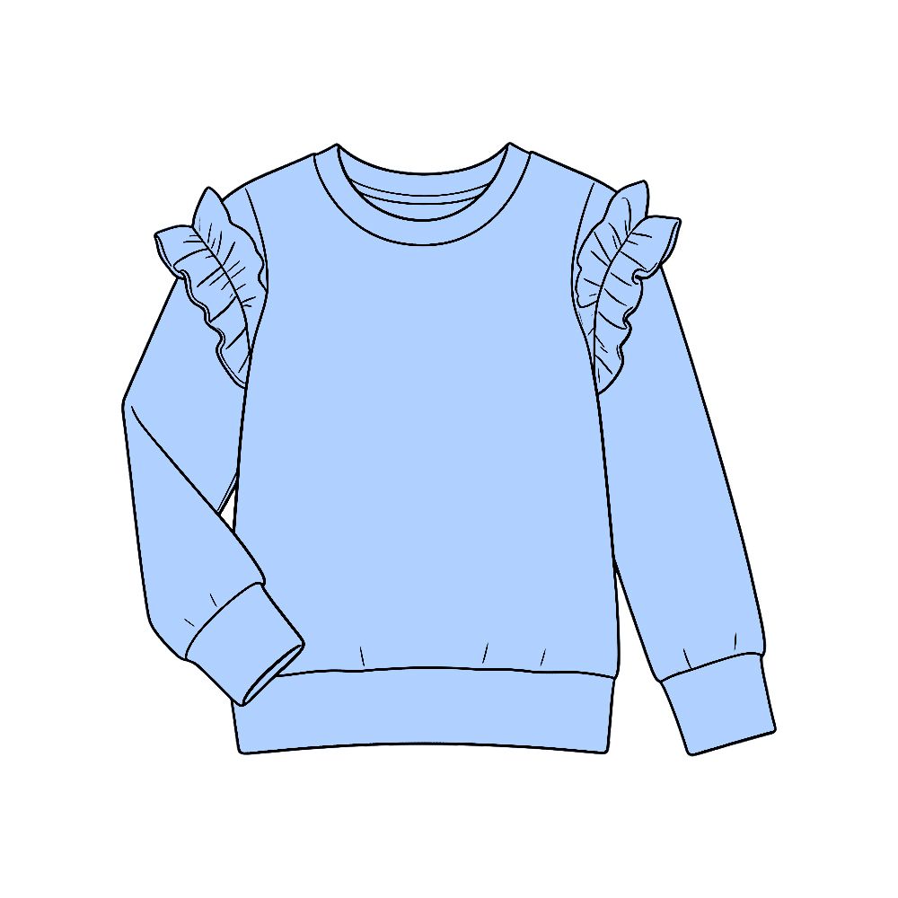 Moq 5 Preorder Baby Girls Kids Long Sleeves Ruffle Cotton Shirt Blue Clothes