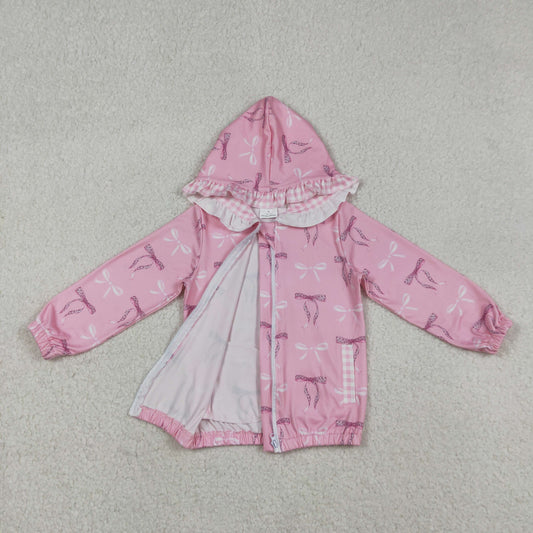 Baby Girls Kids Bows Pockets Zipper Plaid Hoodie Pink Coat Tops
