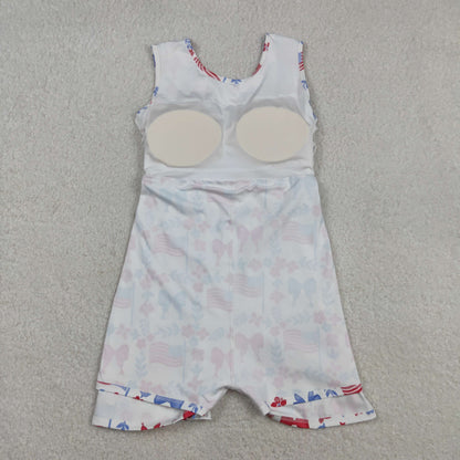 RTS Baby Girls Kids Flags Bows Flowers 4th of July Shorts Knee Length Yoga Dress