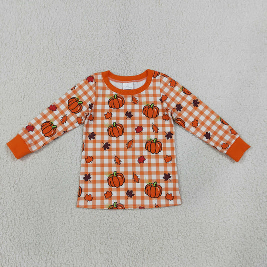 Baby Boys Kids Long Sleeves Pumpkins Plaid Shirt Fall Tops Clothes