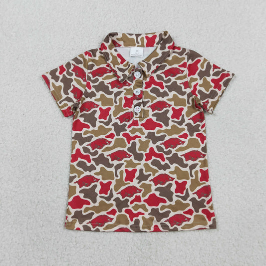 RTS Baby Boys Kids Short Sleeves Pigs Camo Print Team Buttons Shirt Tops