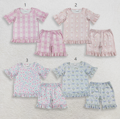 Sibling Baby Girls Kids Short Sleeves Shirts Shorts Sets Flower Bows Goose Pajamas Clothes