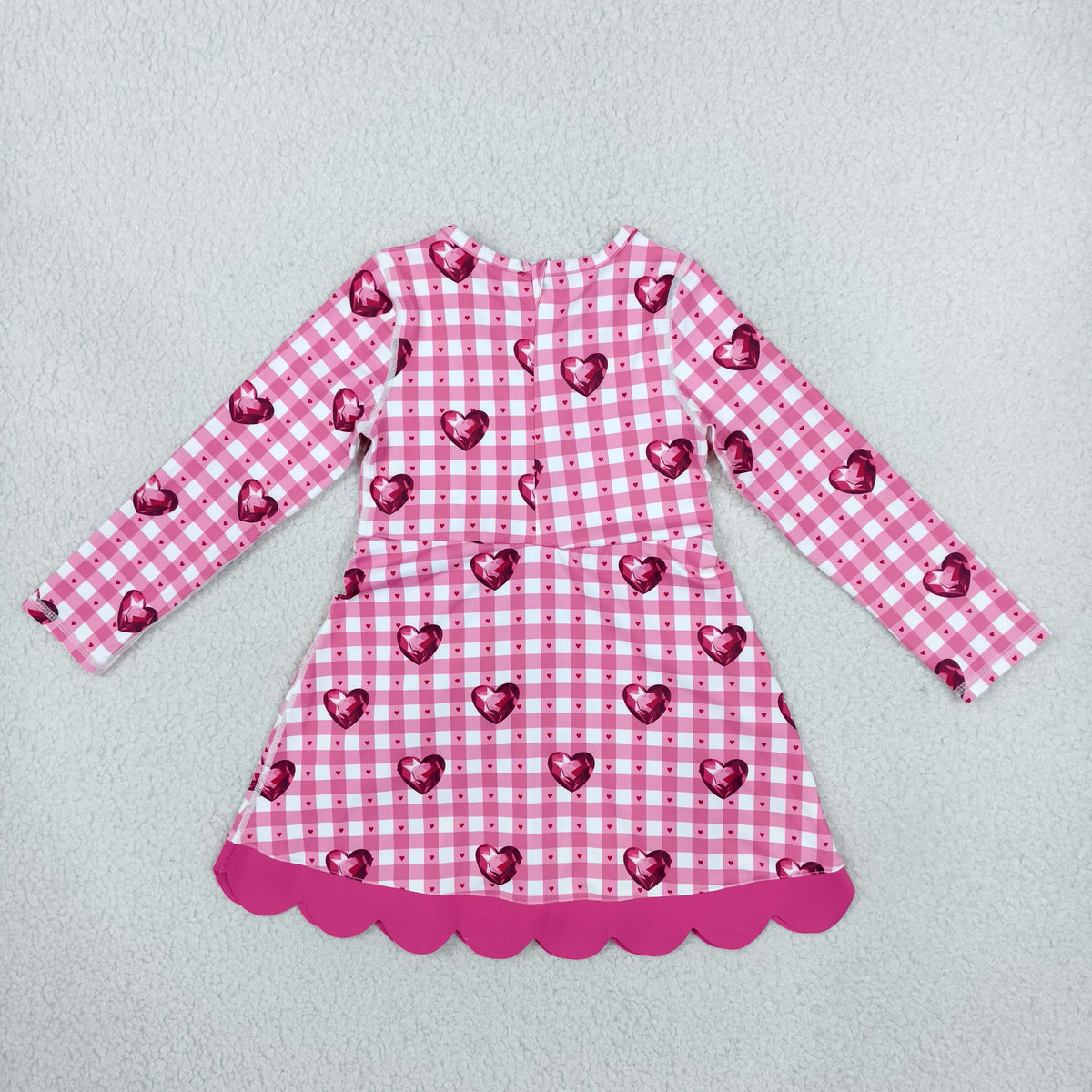 Baby Girls Kids Hearts Plaid Bows Valentine Scallop Dress Yoga Active Clothes RTS