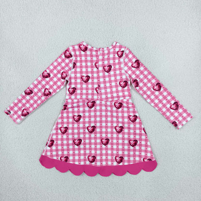 Baby Girls Kids Hearts Plaid Bows Valentine Scallop Dress Yoga Active Clothes RTS