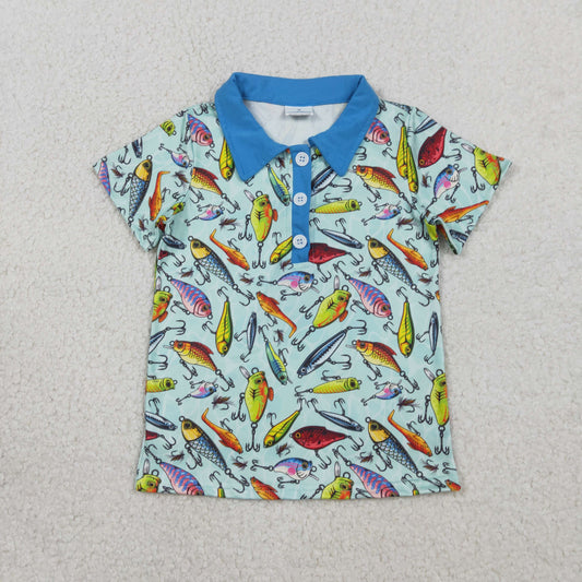 RTS Baby Boys Kids Short Sleeves Fishing Buttons Green Tee Tops