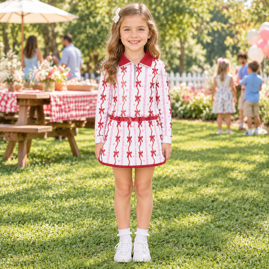 Baby Girls Kids Long Sleeves Hearts Bows Shirt Skirt Shorts Valentine Set Clothes