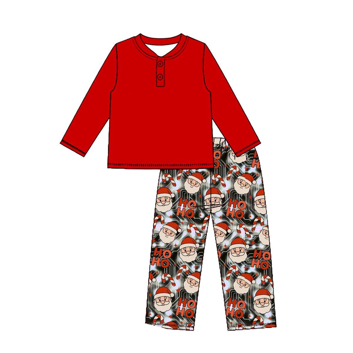 Moq 5 Preorder Baby Boys Kids Long Sleeves Red Shirt Christmas Santa Pants Set Clothes