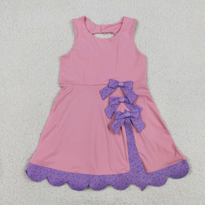 Baby Girls Kids Sleeveless Pink Plaid Bows with Shorts Yoga Dress