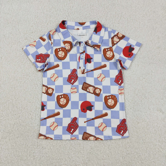 Baby Boys Short Sleeves Baseball Buttons Checked Shirt Tops