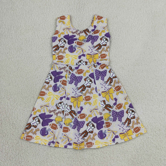 Baby Girls Kids Sleeveless Tigers Bows Football Yoga Team Knee Length Dress