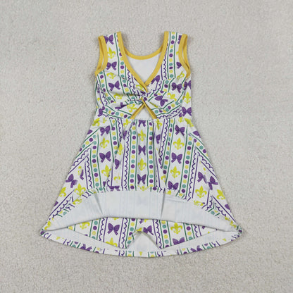 Baby Girls Mardi Gras Anchors Bows Yoga Shorts Knee Length Dress