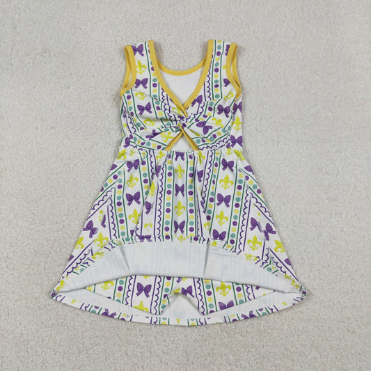 Baby Girls Mardi Gras Anchors Bows Yoga Shorts Knee Length Dress
