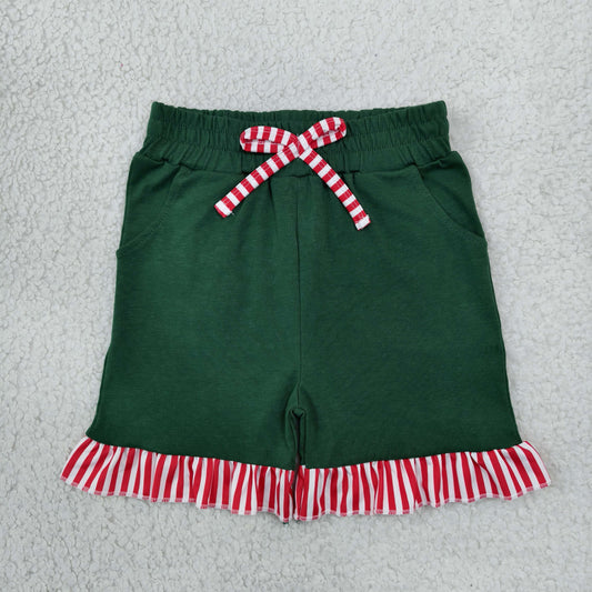 Baby Girls Kids Bows Pockets Ruffle Green Shorts Bottoms Christmas Clothes