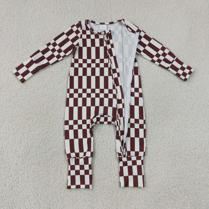 Sibling Baby Boys Long Sleeves Plaid Zipper Footie Sleeper Rompers