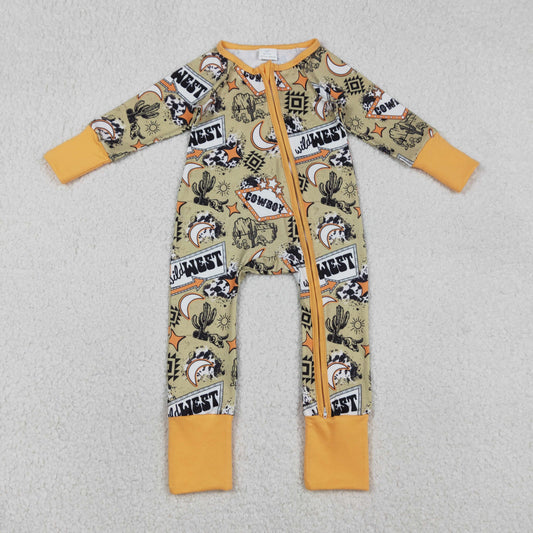 Baby Boys Infant Long Sleeves Cactus Aztec Western Zipper Footie Sleeper Romper