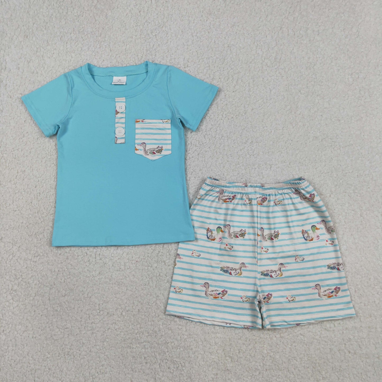 Baby Boys Short Sleeves Pocket Buttons Shirt Ducks Stripes Shorts Summer Clothes Set