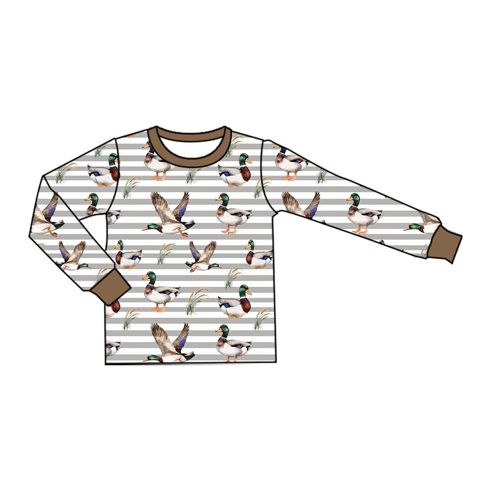 Moq 5 Preorder Baby Boys Kids Long Sleeves Ducks Stripes Shirt Pullover Tops