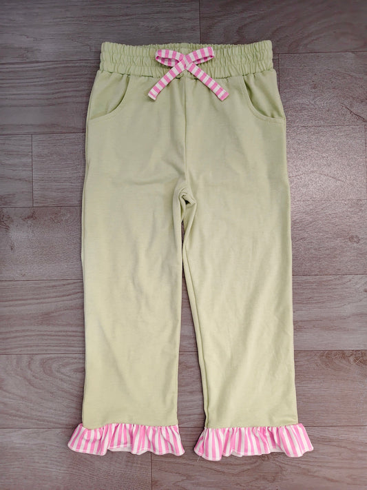 No moq Baby Girls Kids Pockets Bows Pants Bottoms Light Green Clothes