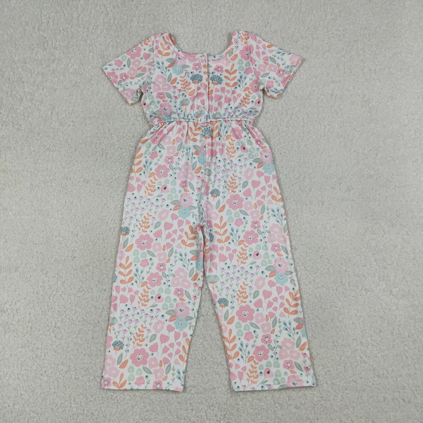RTS Baby Girls Toddler Short Sleeves Flower Pockets Pants Jumpsuit