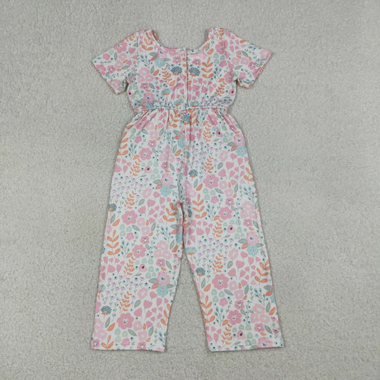 RTS Baby Girls Toddler Short Sleeves Flower Pockets Pants Jumpsuit