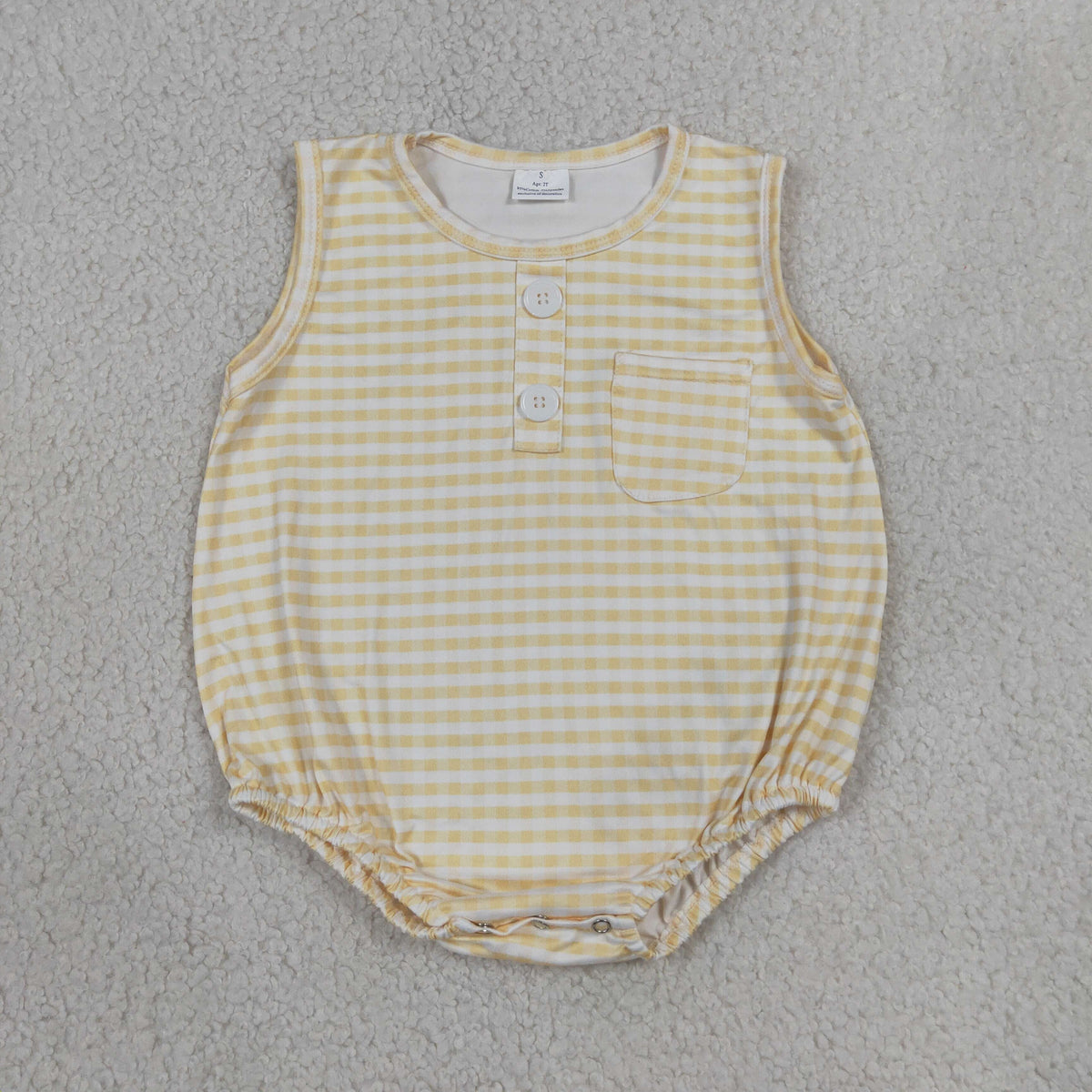 Baby Boy Infant Sleeveless Yellow Plaid Pocket Summer Bubble Romper