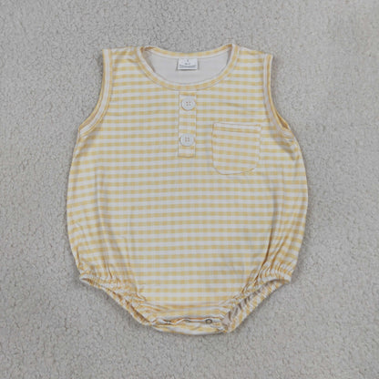 Sibling Baby Boy Infant Sleeveless Plaid Pockets Summer Bubble Rompers Clothes