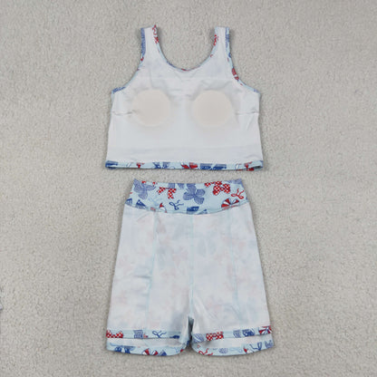 Baby Girls Red Blue Bows Tops Skirt Shorts 4th of July Set Yoga Active Clothes RTS