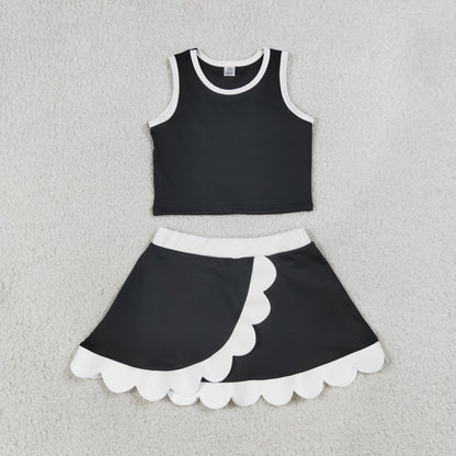 Baby Girls Kids Black Tops Scallop Skirt Shorts Yoga Active Set Clothes
