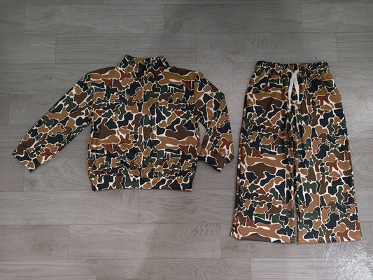 No moq Preorder Baby Girls Kids Long Sleeves Brown Camo Shirt Pants Yoga Active Set Clothes