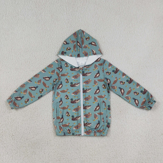 Baby Boys Kids Green Long Sleeves Ducks Pockets Hoodie Zipper Shirt Tops