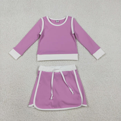 RTS Baby Girls Kids Purple Long Sleeve Shirt Skirts Shorts Yoga Clothes Set