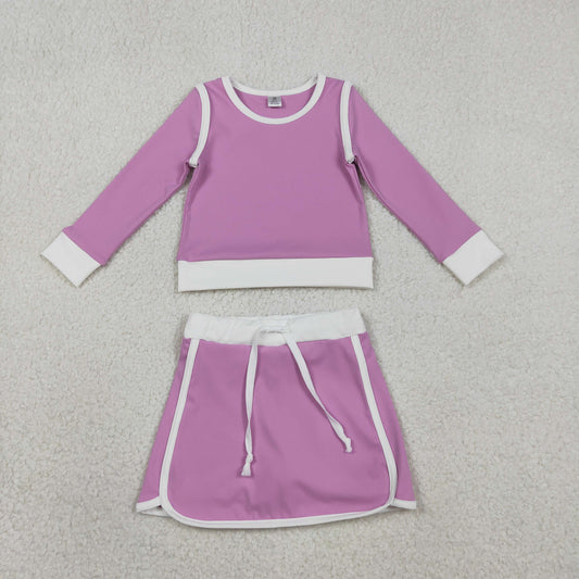 RTS Baby Girls Kids Purple Long Sleeve Shirt Skirts Shorts Yoga Clothes Set