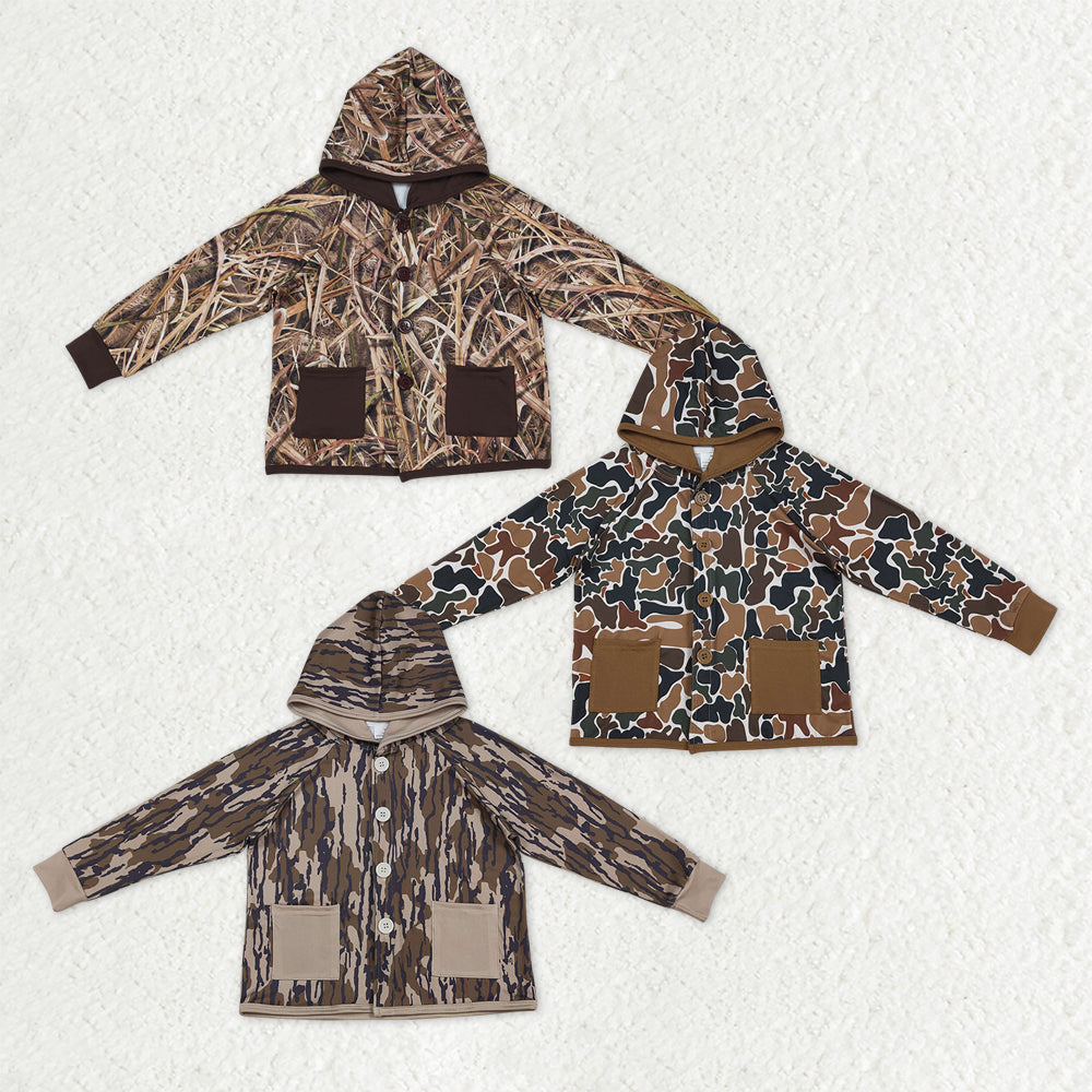 Sibling Baby Boys Kids Southern Camo Print Hoodie Pockets Buttons Shirts Coats